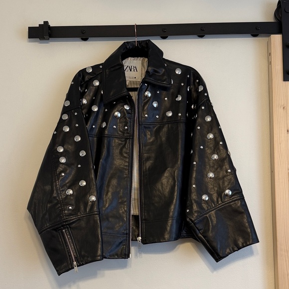 Zara Jackets & Blazers - Zara Black Leather Jacket with Silver Studs
